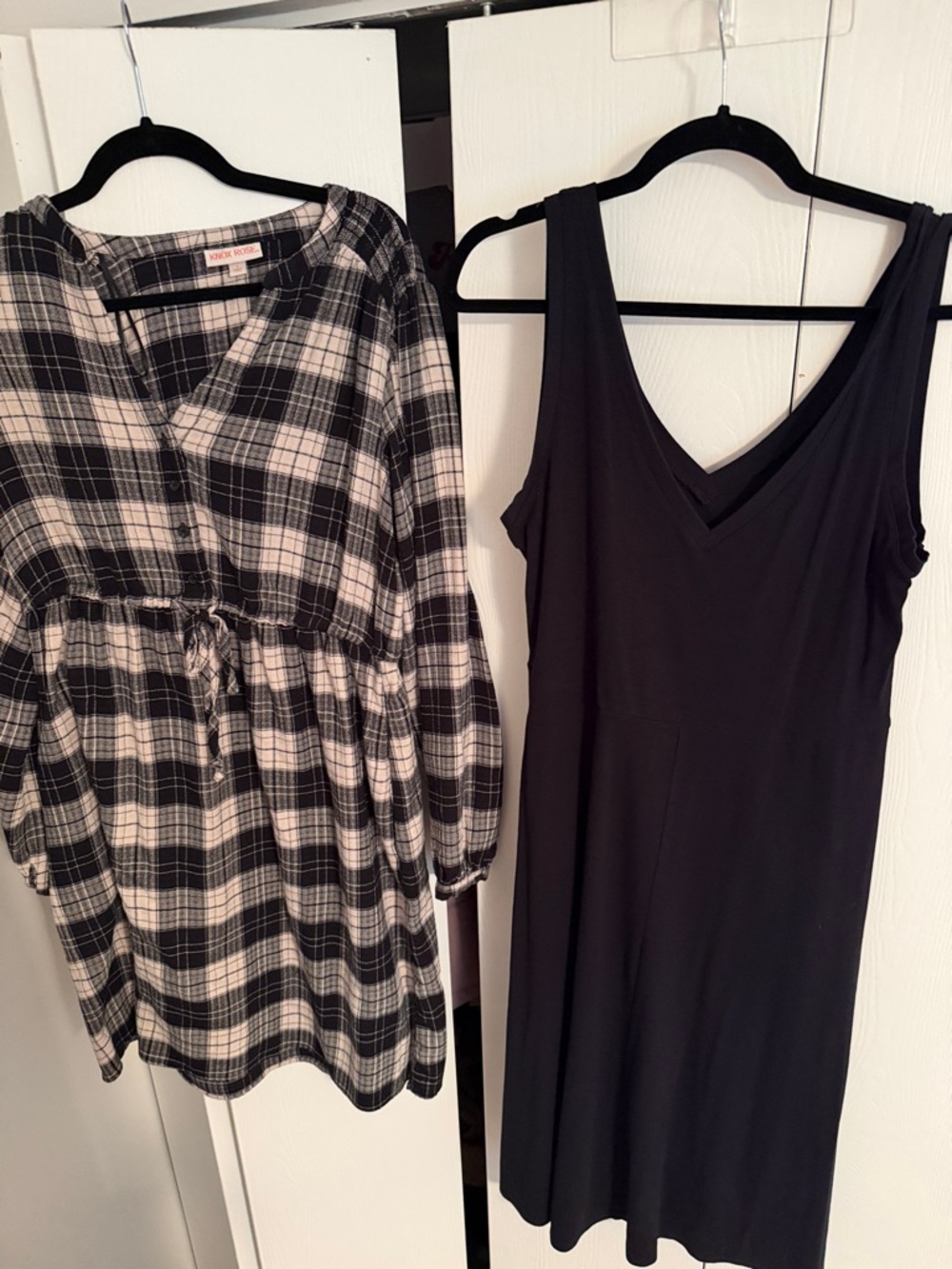 Lot of two: Black V-Neck Dress & Black Cream Plaid Button Tunic
